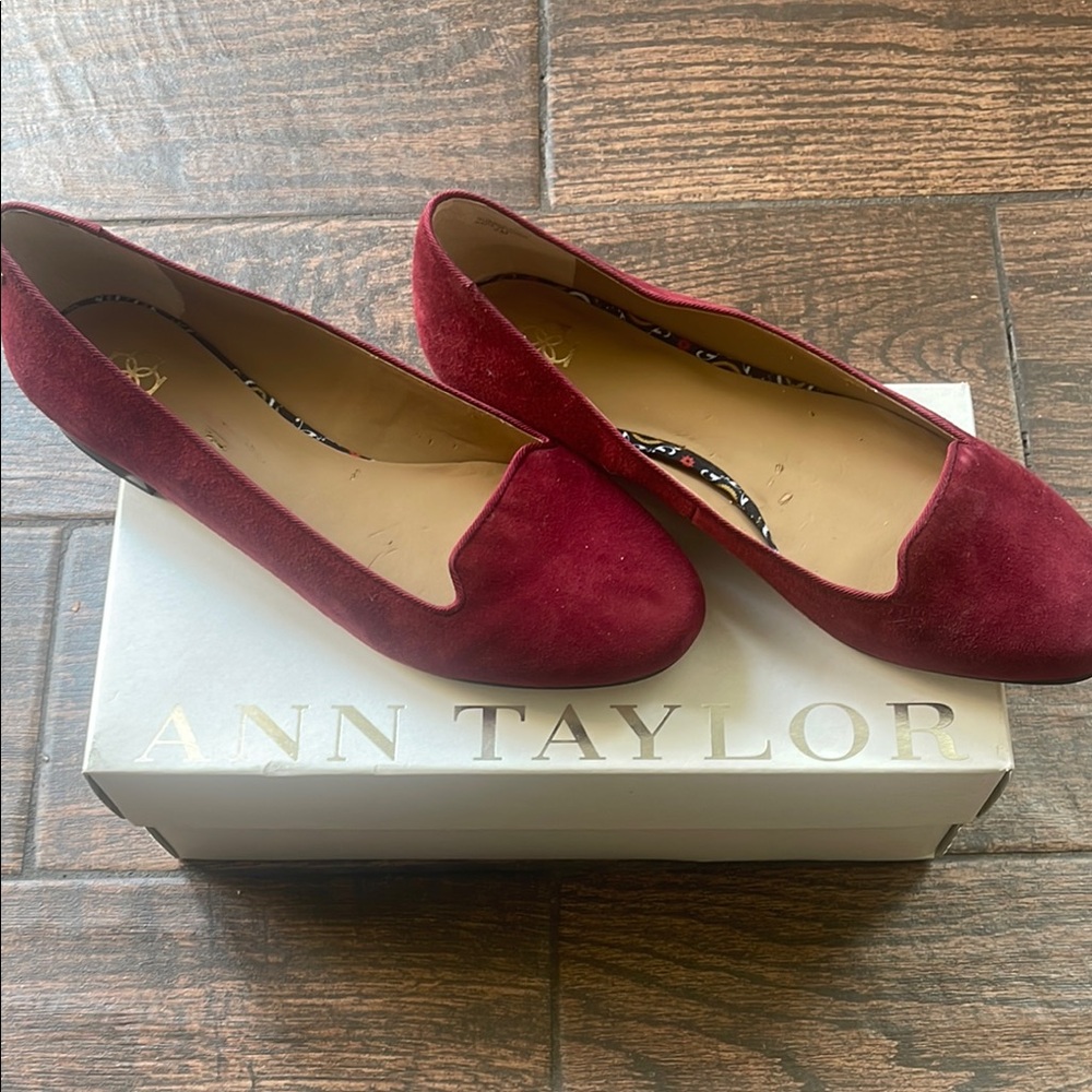 Ann Taylor Red Flats Classic Suede Loafers